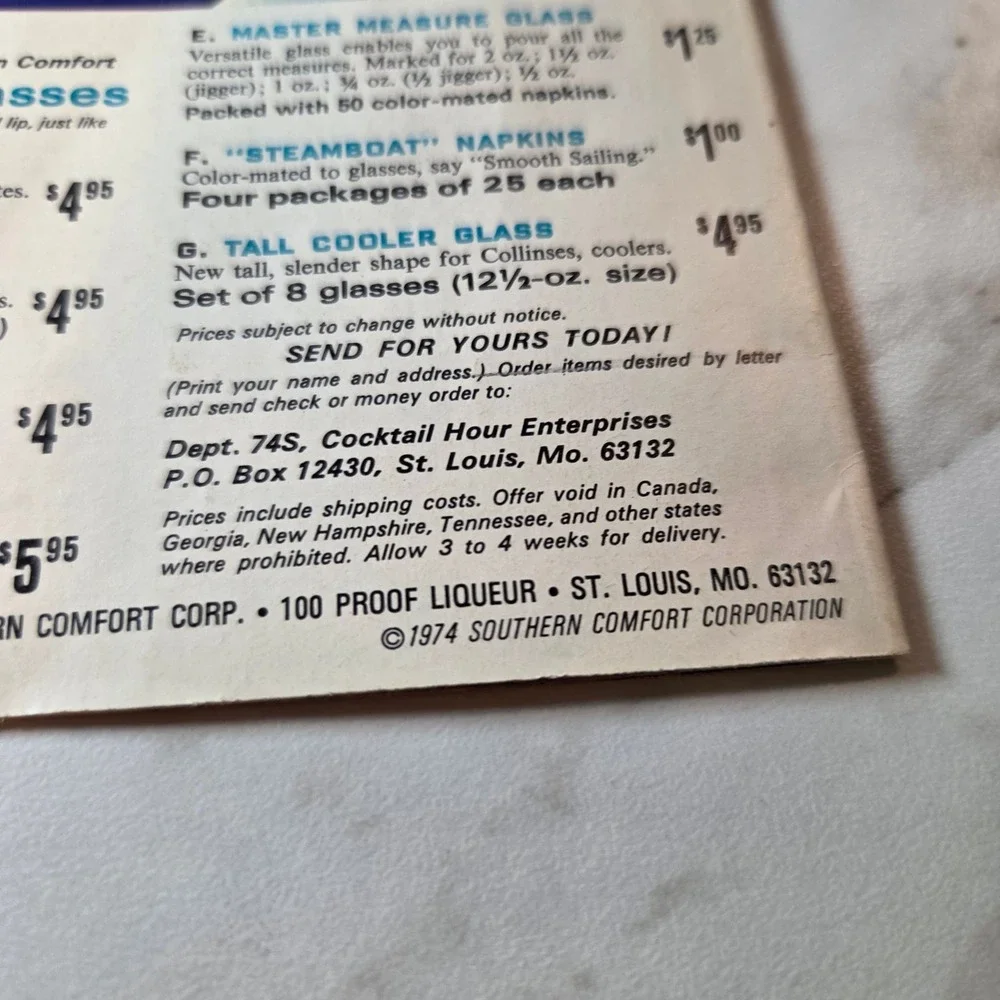 1974 Southern Comfort Sun Down Happy Hour Barmate Recipe Booklet Steamboat Glass